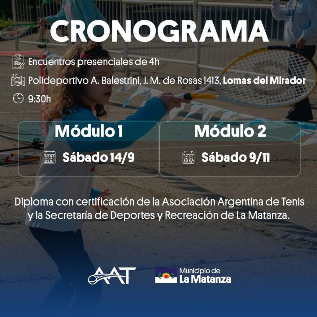 Capacitación gratuita de tenis en el Polideportivo Balestrini, La Matanza