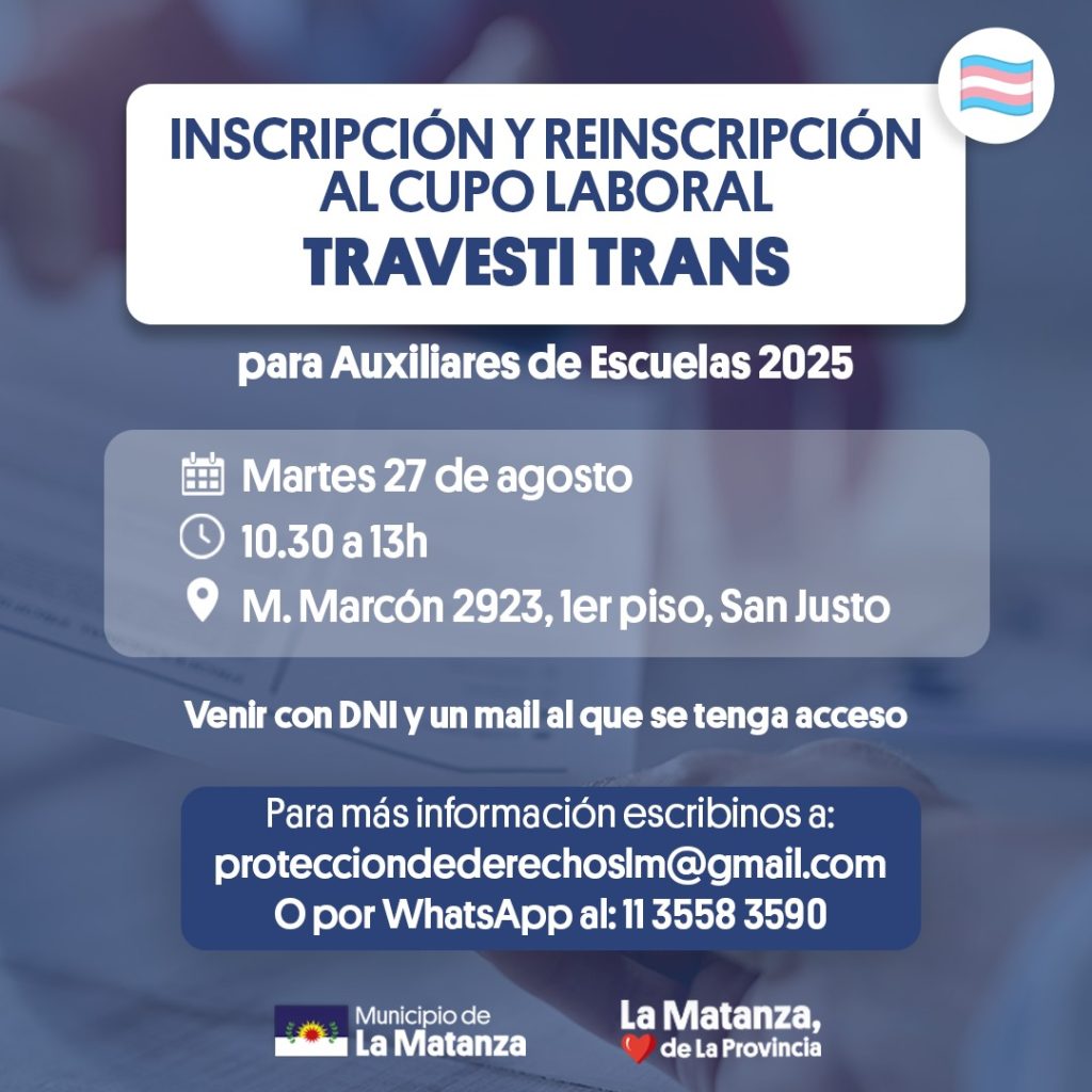 Inscripción y reinscripción al Cupo Laboral Travesti Trans en La Matanza