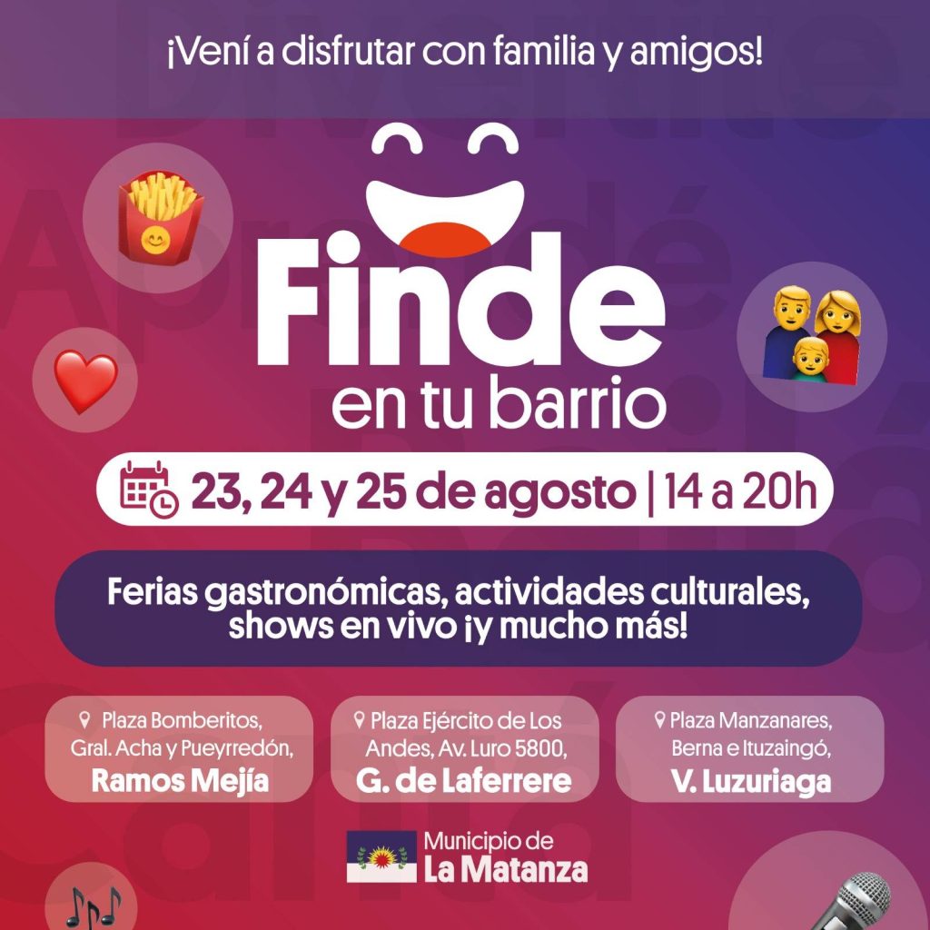 Actividades Finde en tu barrio, fines de agosto, en La Matanza
