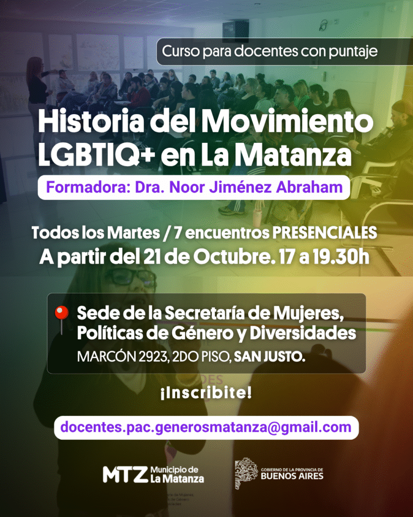 Curso para docentes con puntaje sobre Historia del Movimiento LGBT+ en La Matanza