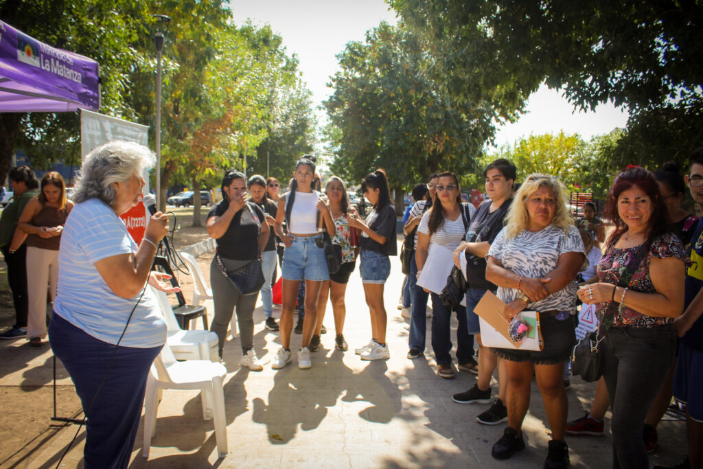 Jornada 8M en la plaza Ejército de los Andes, en Laferrere, La Matanza, marzo de 2026